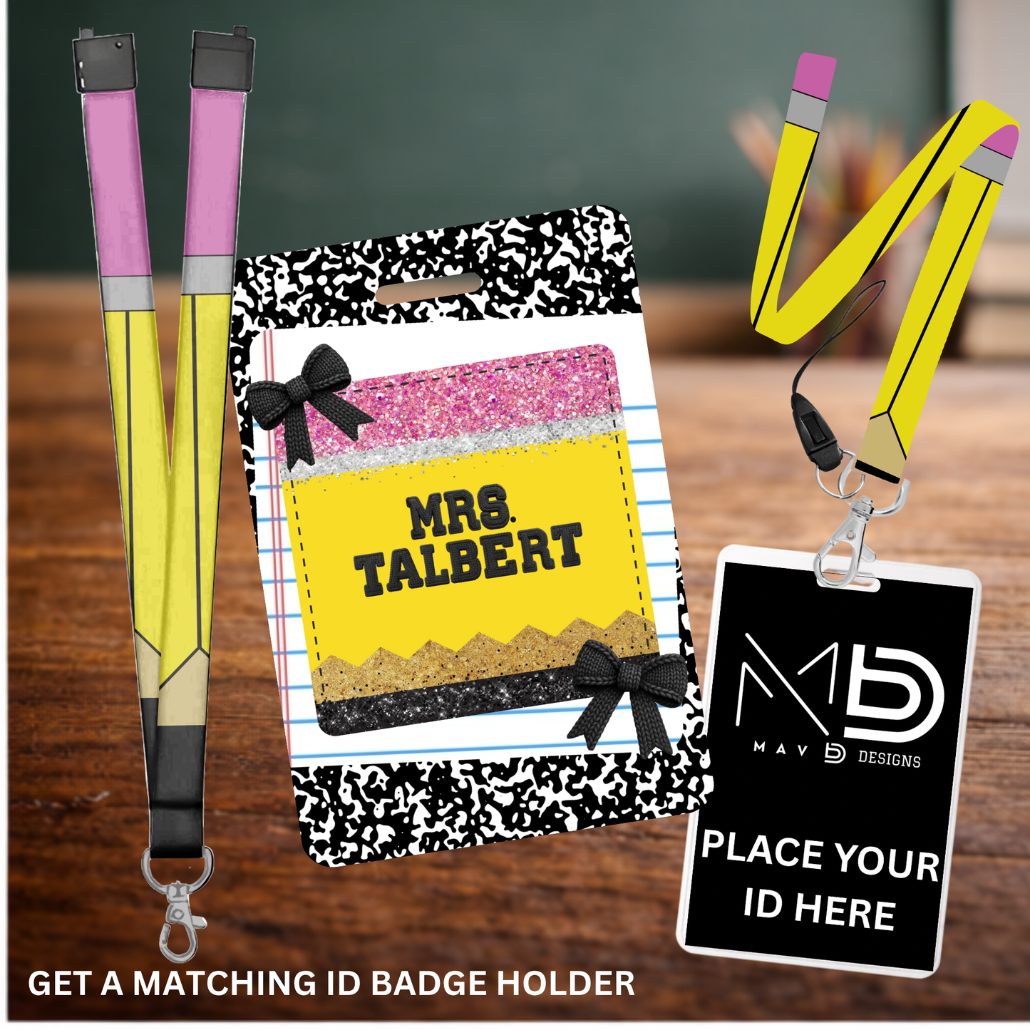 Pencil Themed Sublimation Lanyard – Personalized Teacher Lanyard