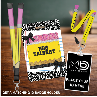 Pencil Themed Sublimation Lanyard – Personalized Teacher Lanyard