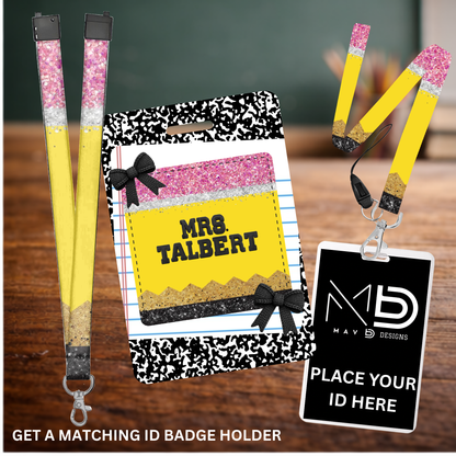 Pencil-Themed Sublimation Lanyard – Personalized Teacher Lanyard