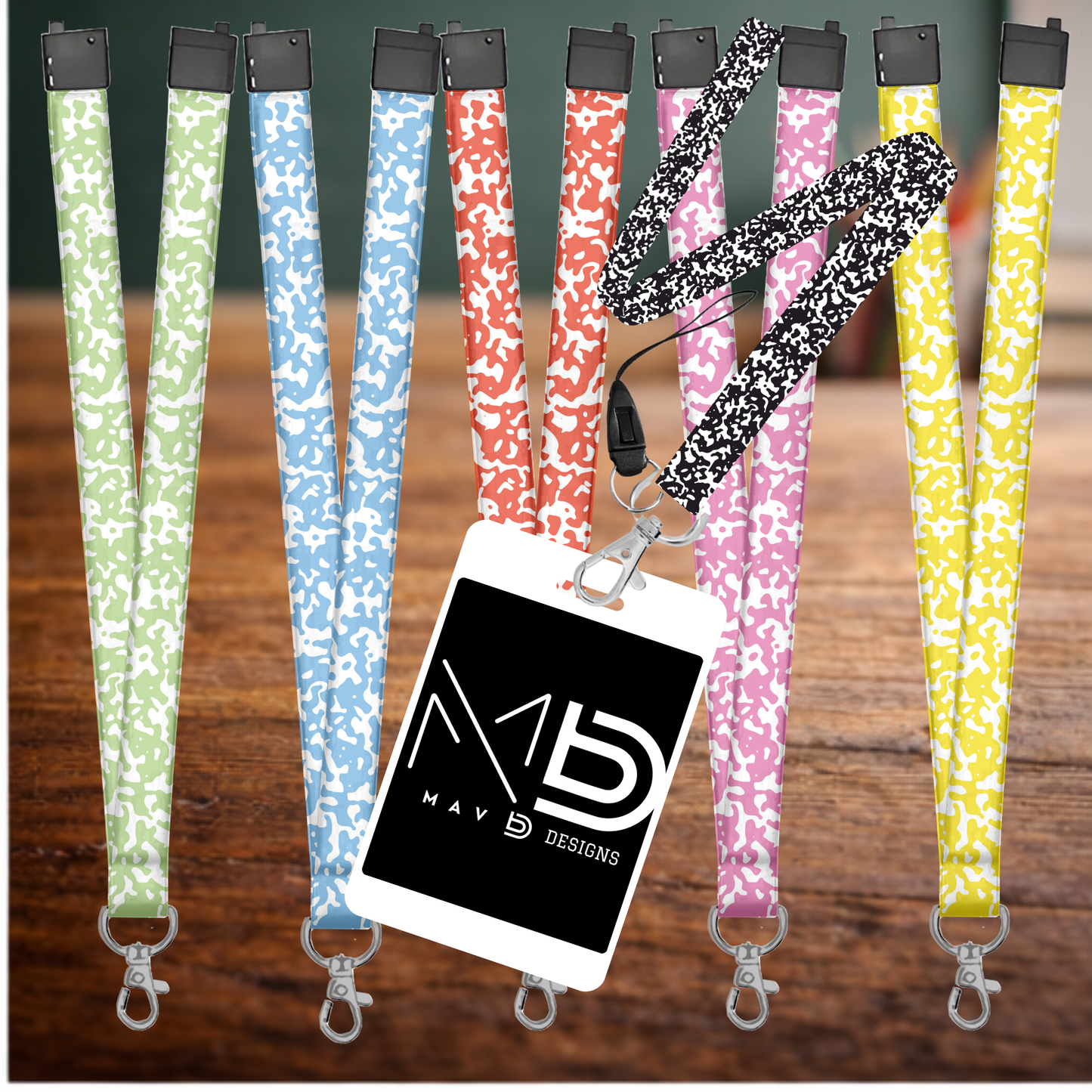Composition Notebook Themed Sublimation Lanyard – Personalized Teacher Lanyard