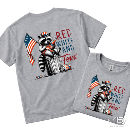 Red White & Feral Raccoon Shirt | Funny Patriotic Trash Panda Fourth of July Tee