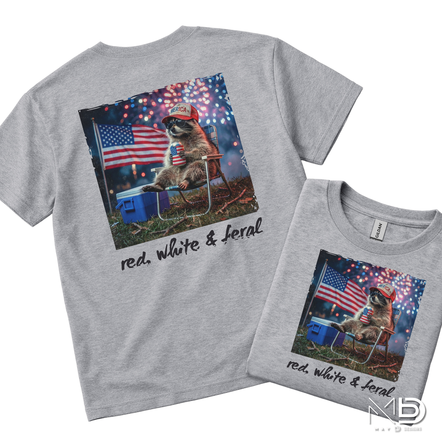 Red White & Feral Raccoon Shirt | Funny Patriotic Trash Panda Tee | Fourth of July Graphic T-Shirt