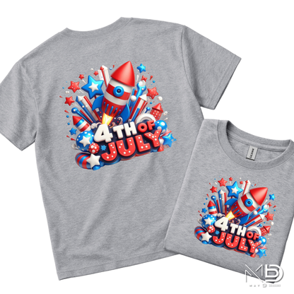 4th of July Rocket Shirt | Patriotic Fireworks Graphic Tee | Kids Independence Day USA Shirt