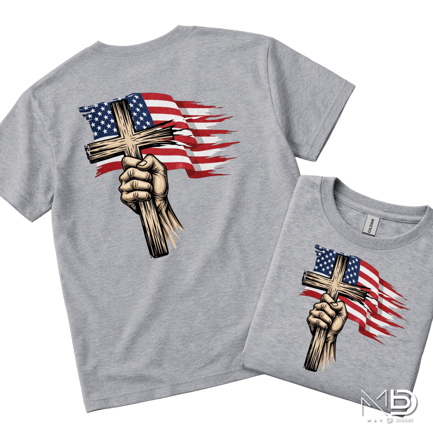 Patriotic Cross Shirt | Christian American Flag Cross Tee | Faith & Freedom Graphic T-Shirt