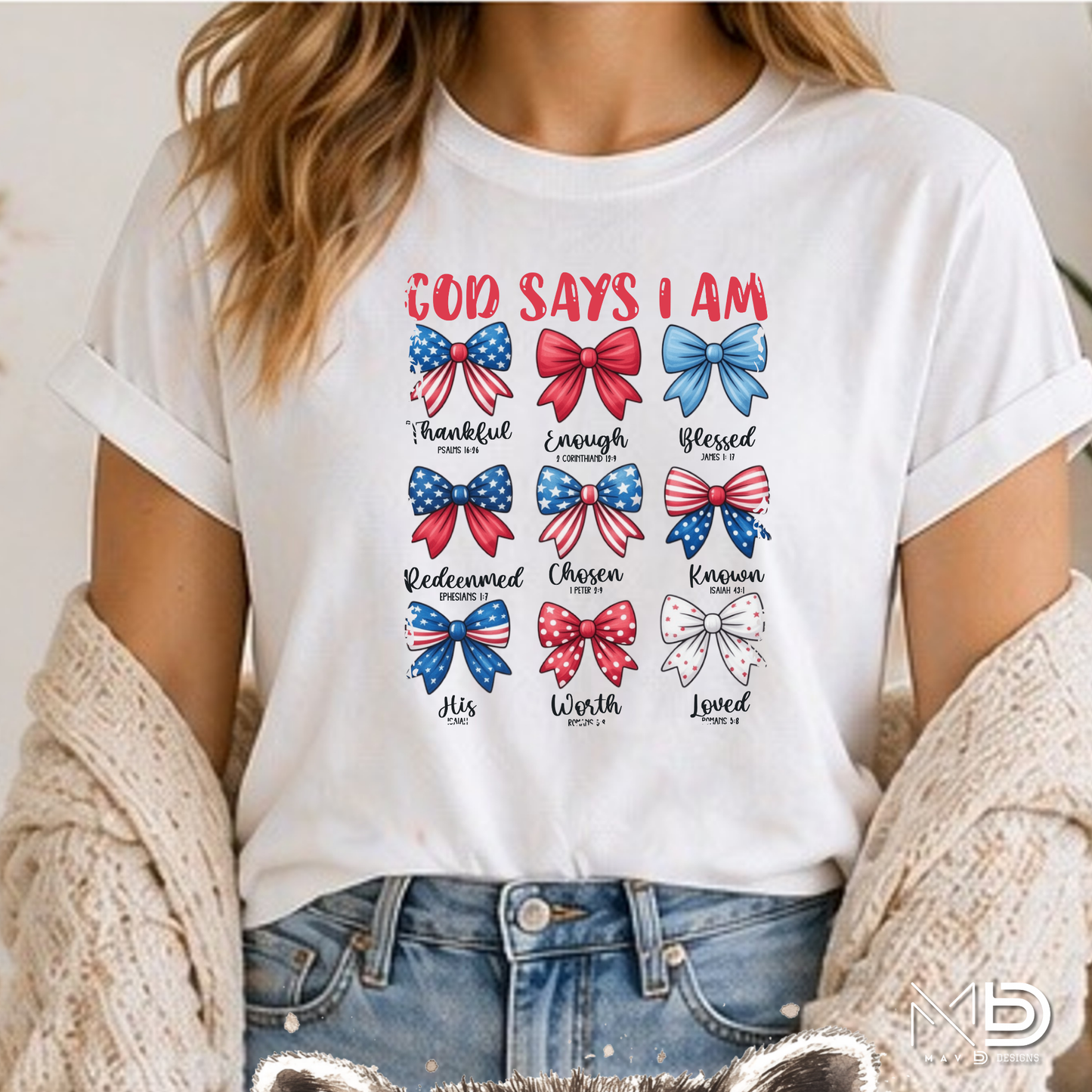 God Says I Am Patriotic Christian Shirt | Faith Bow Graphic Tee | Blessed & Loved USA Shirt
