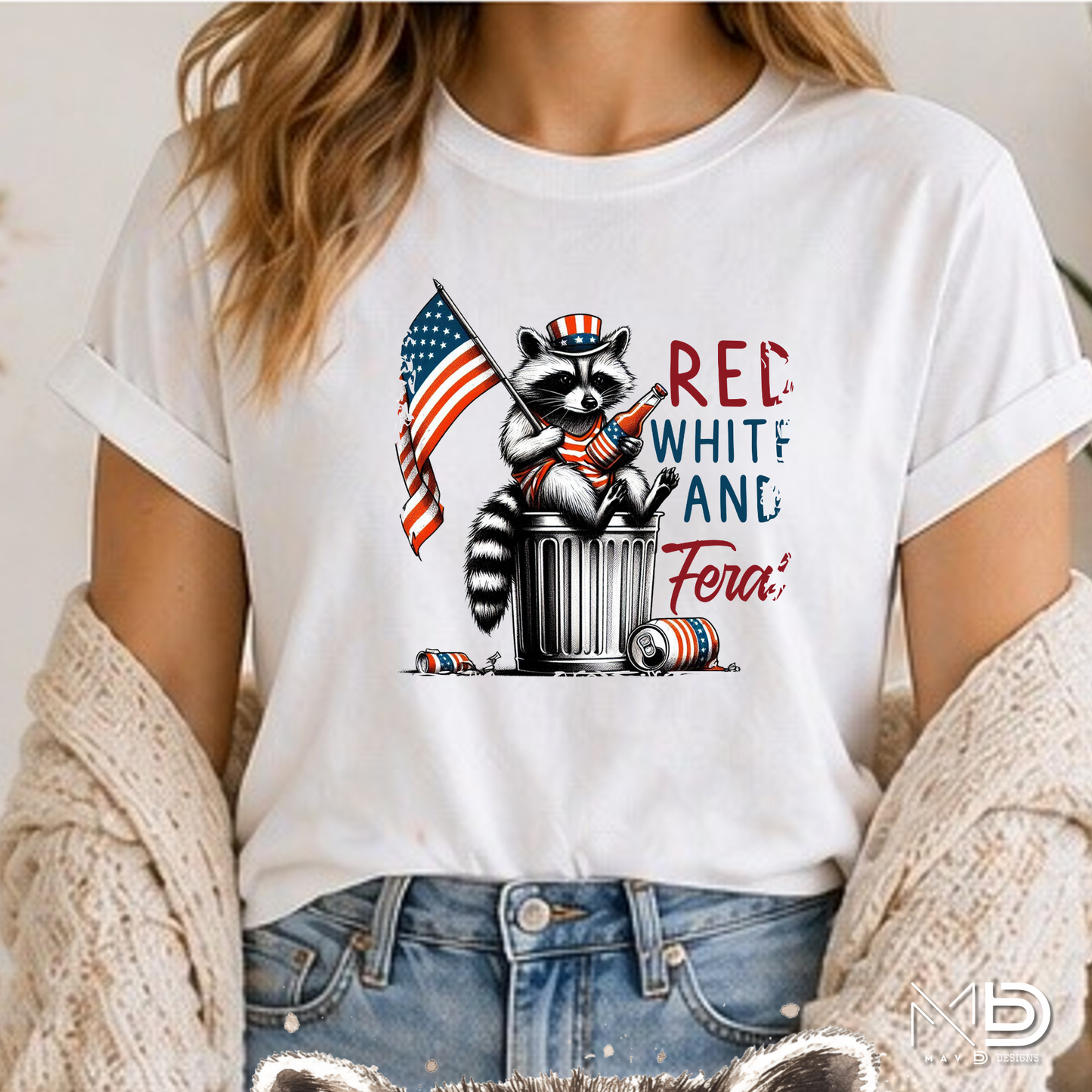 Red White & Feral Raccoon Shirt | Funny Patriotic Trash Panda Fourth of July Tee