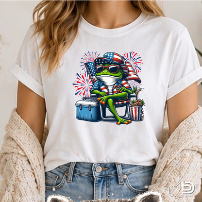 Patriotic Beach Frog Shirt | Funny Fourth of July Frog Tee | Red White Blue Summer Graphic Shirt