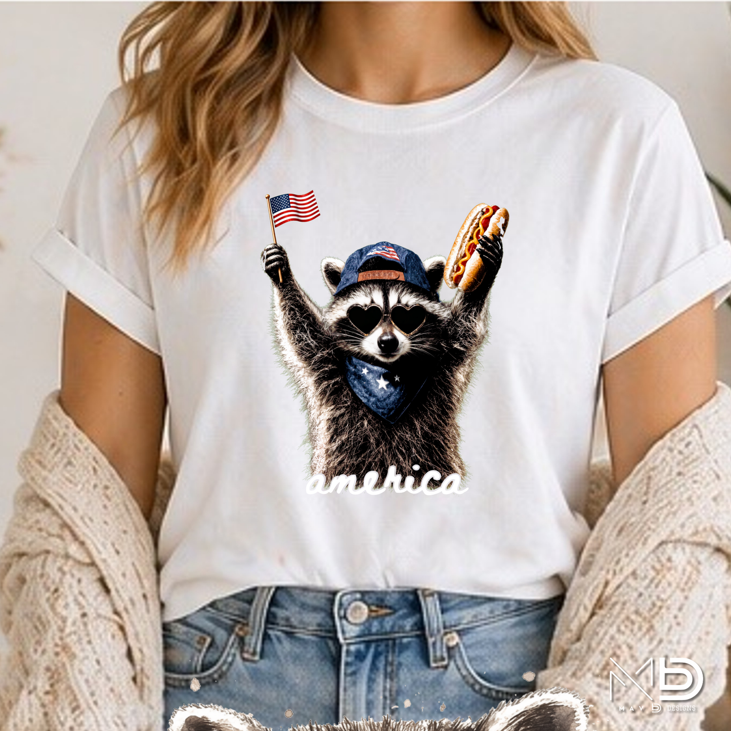 Patriotic Raccoon Hot Dog Shirt | Funny America Graphic Tee | Fourth of July Raccoon Shirt