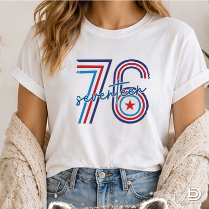 Seventy Six Patriotic Shirt | 1776 America Graphic Tee | Retro Independence Day USA Shirt