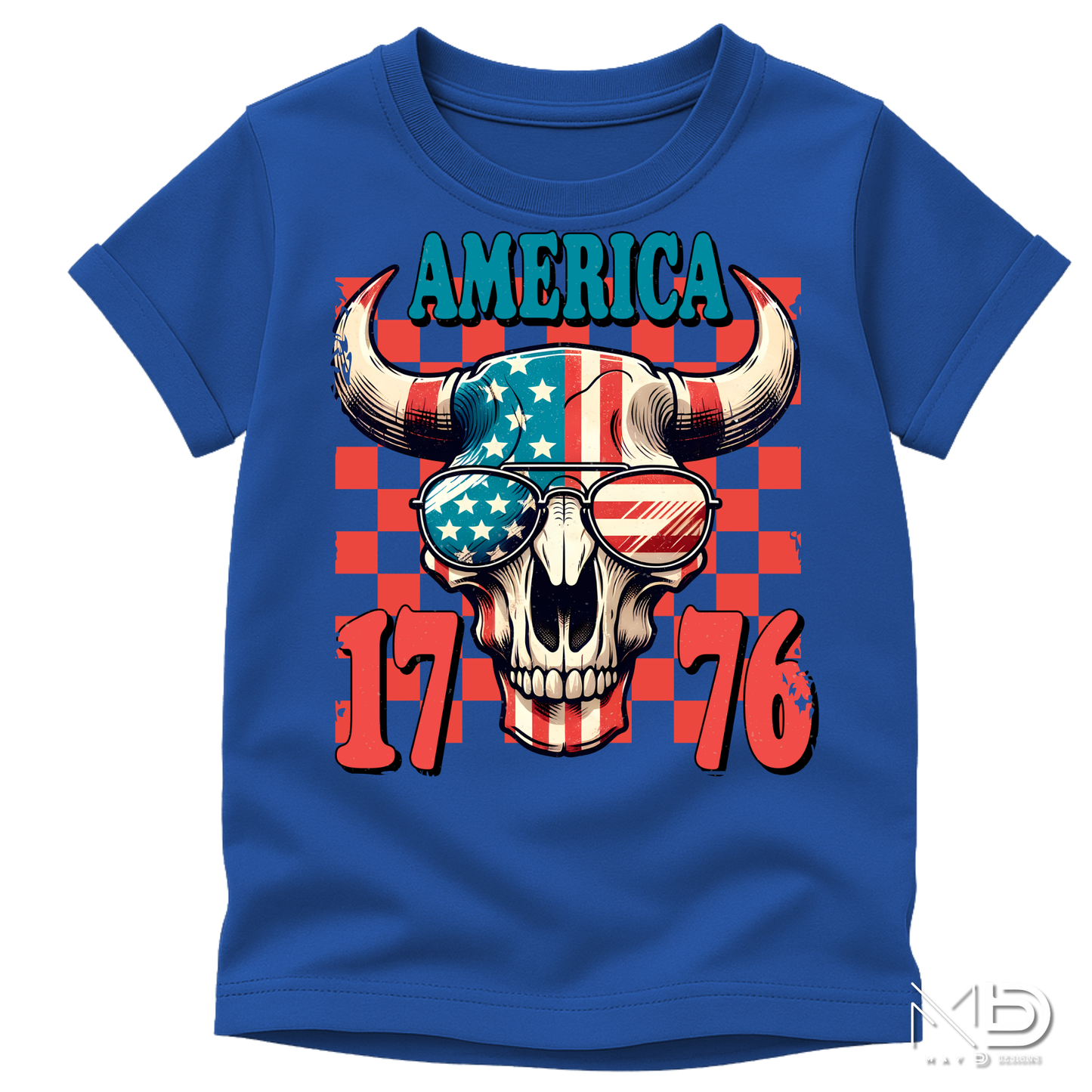 America 1776 Patriotic Bull Skull Shirt | Western USA Flag Graphic Tee | Fourth of July Cowboy T-Shirt