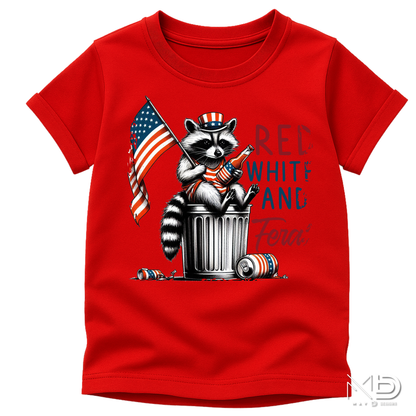 Red White & Feral Raccoon Shirt | Funny Patriotic Trash Panda Fourth of July Tee