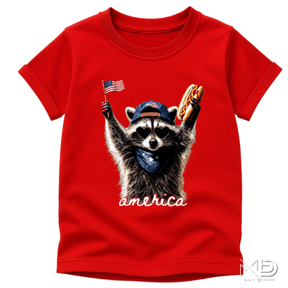 Patriotic Raccoon Hot Dog Shirt | Funny America Graphic Tee | Fourth of July Raccoon Shirt