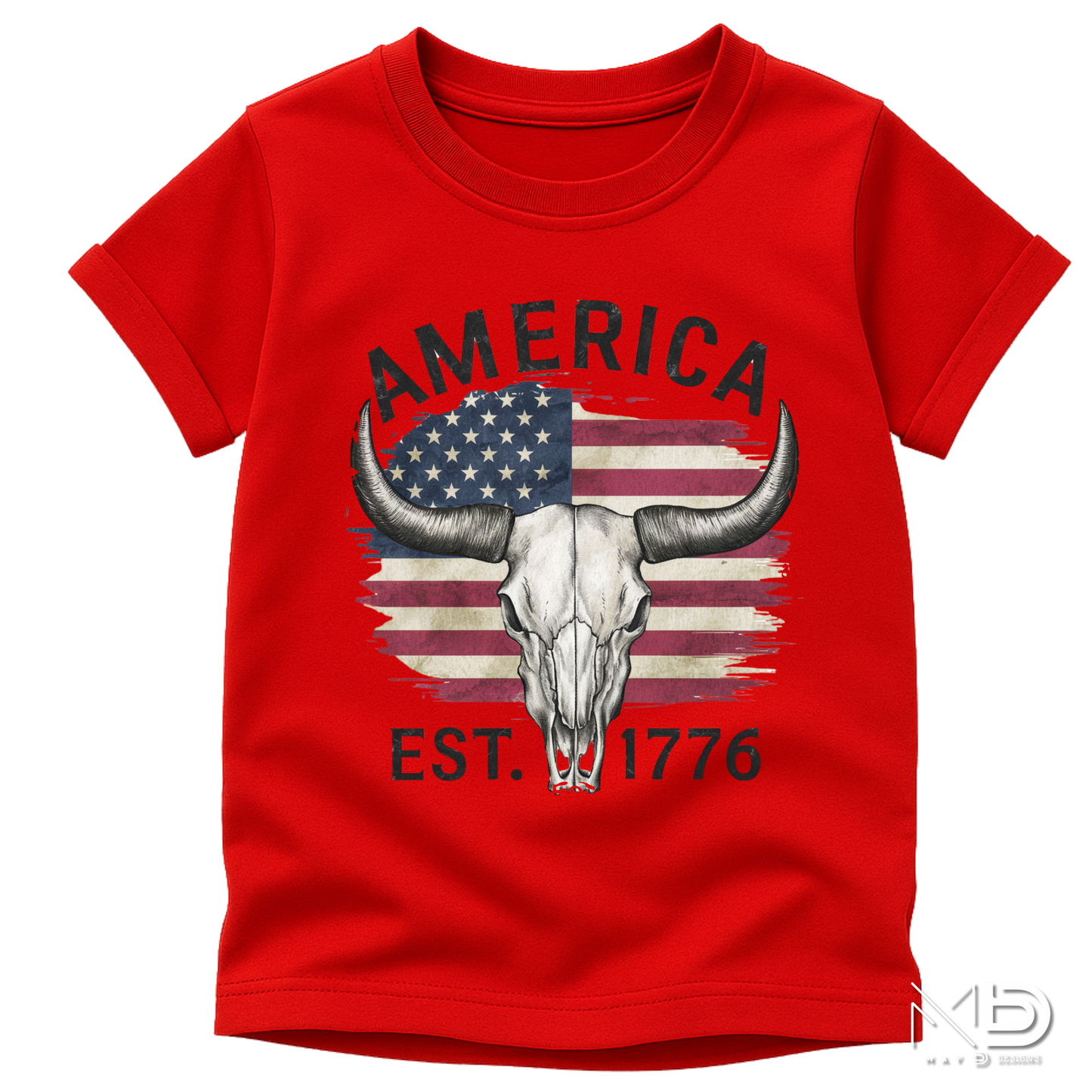 America Est. 1776 Skull Shirt | Patriotic Longhorn Graphic Tee | Western USA Freedom Shirt