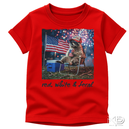 Red White & Feral Raccoon Shirt | Funny Patriotic Trash Panda Tee | Fourth of July Graphic T-Shirt