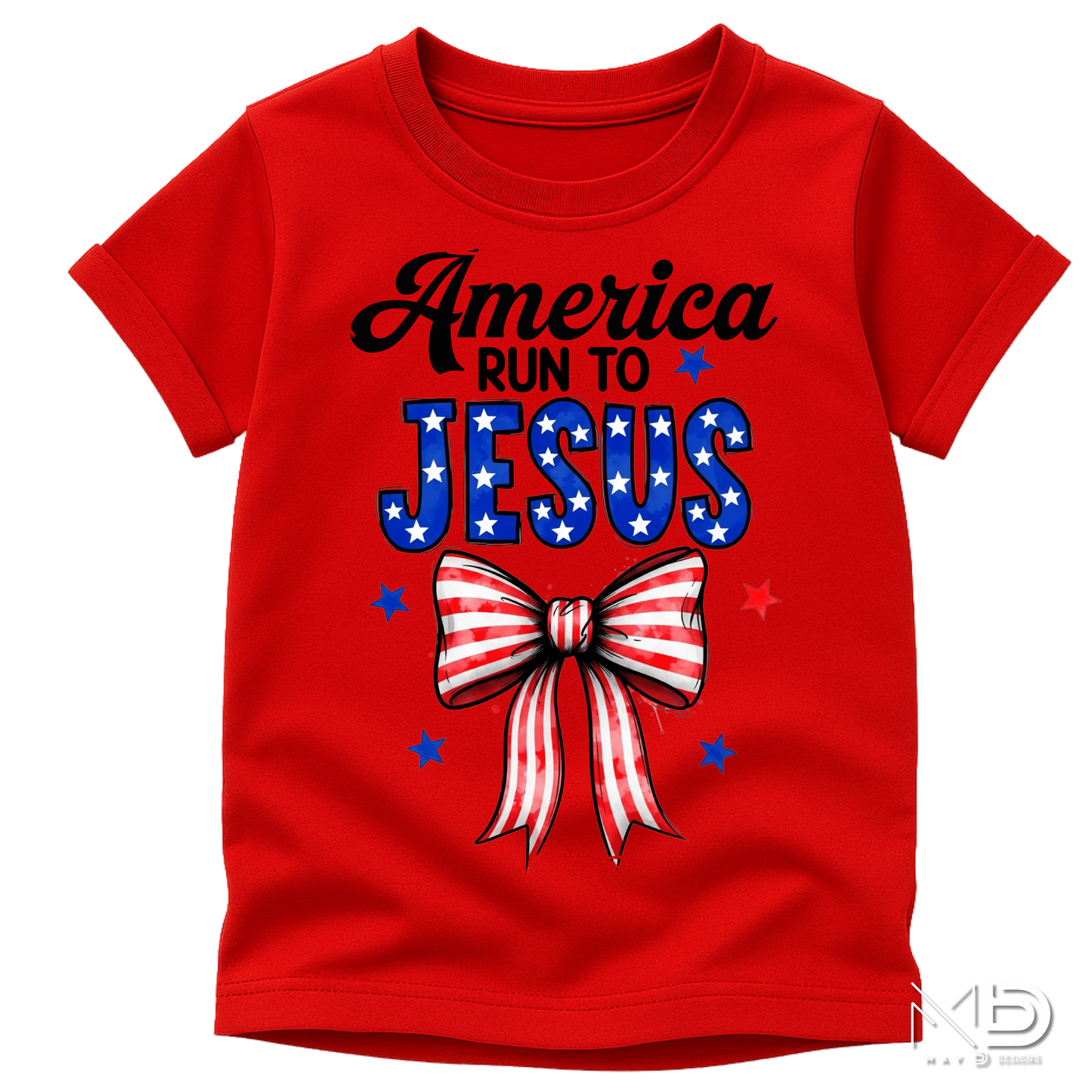 America Run To Jesus Shirt | Patriotic Christian Bow Tee | Faith & Freedom Graphic T-Shirt