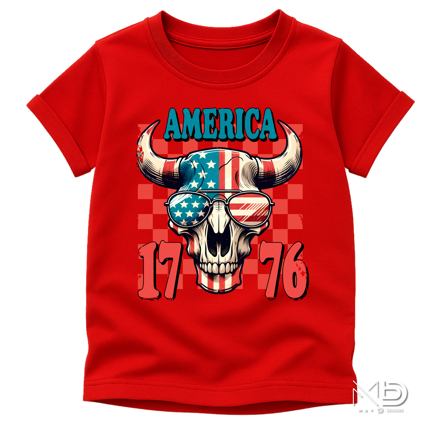 America 1776 Patriotic Bull Skull Shirt | Western USA Flag Graphic Tee | Fourth of July Cowboy T-Shirt