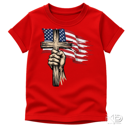 Patriotic Cross Shirt | Christian American Flag Cross Tee | Faith & Freedom Graphic T-Shirt