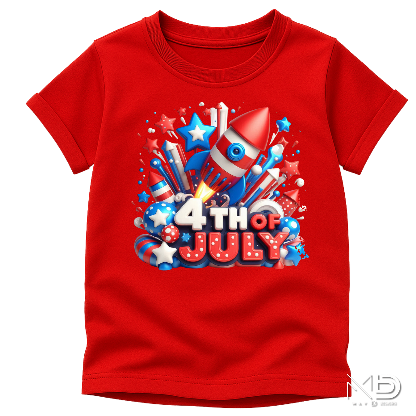 4th of July Rocket Shirt | Patriotic Fireworks Graphic Tee | Kids Independence Day USA Shirt