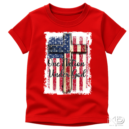 One Nation Under God Patriotic Christian Shirt | American Flag Cross Graphic Tee | Faith & Freedom Shirt