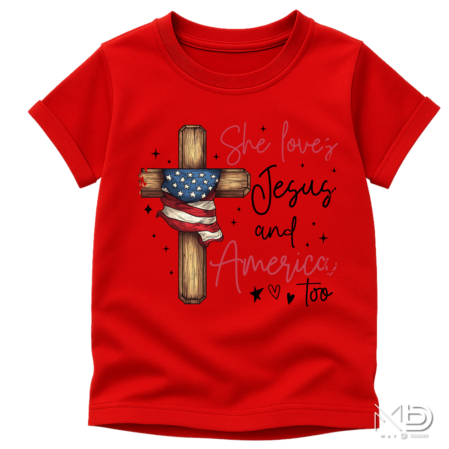 She Loves Jesus and America Too Shirt | Patriotic Christian Women’s Tee | Faith & Freedom Graphic T-Shirt