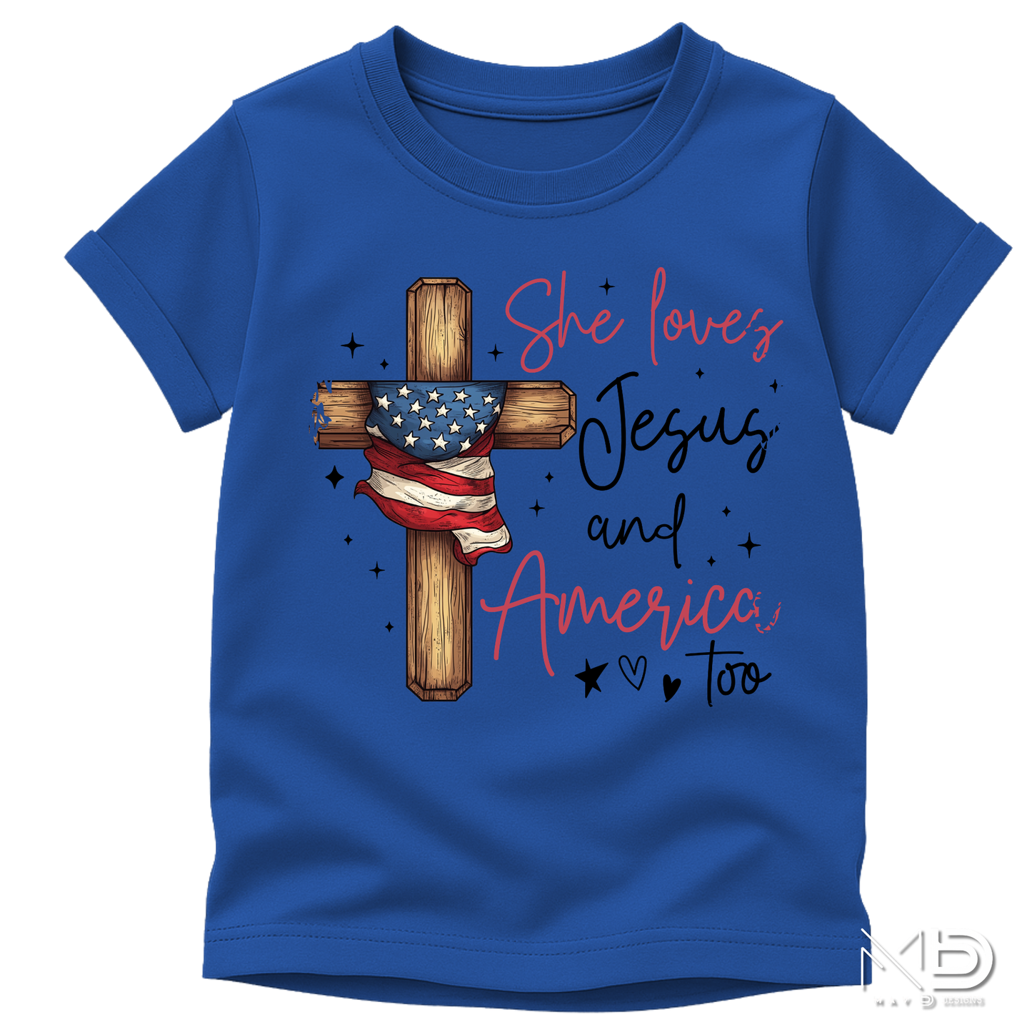 She Loves Jesus and America Too Shirt | Patriotic Christian Women’s Tee | Faith & Freedom Graphic T-Shirt