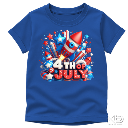 4th of July Rocket Shirt | Patriotic Fireworks Graphic Tee | Kids Independence Day USA Shirt