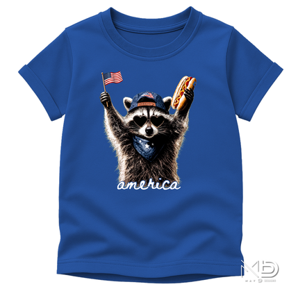Patriotic Raccoon Hot Dog Shirt | Funny America Graphic Tee | Fourth of July Raccoon Shirt