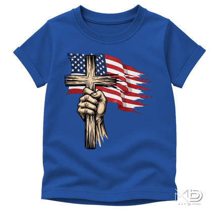 Patriotic Cross Shirt | Christian American Flag Cross Tee | Faith & Freedom Graphic T-Shirt