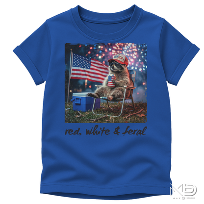 Red White & Feral Raccoon Shirt | Funny Patriotic Trash Panda Tee | Fourth of July Graphic T-Shirt