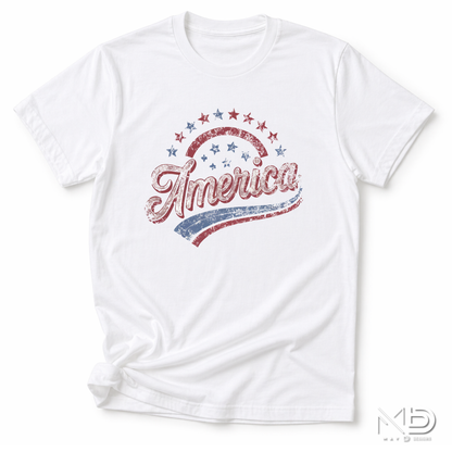 Vintage America Patriotic Shirt | Retro USA Graphic Tee | Distressed Red White Blue Independence Day Shirt