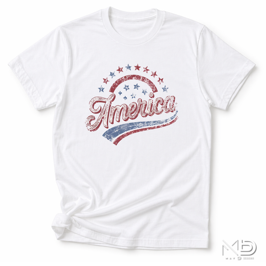Vintage America Patriotic Shirt | Retro USA Graphic Tee | Distressed Red White Blue Independence Day Shirt