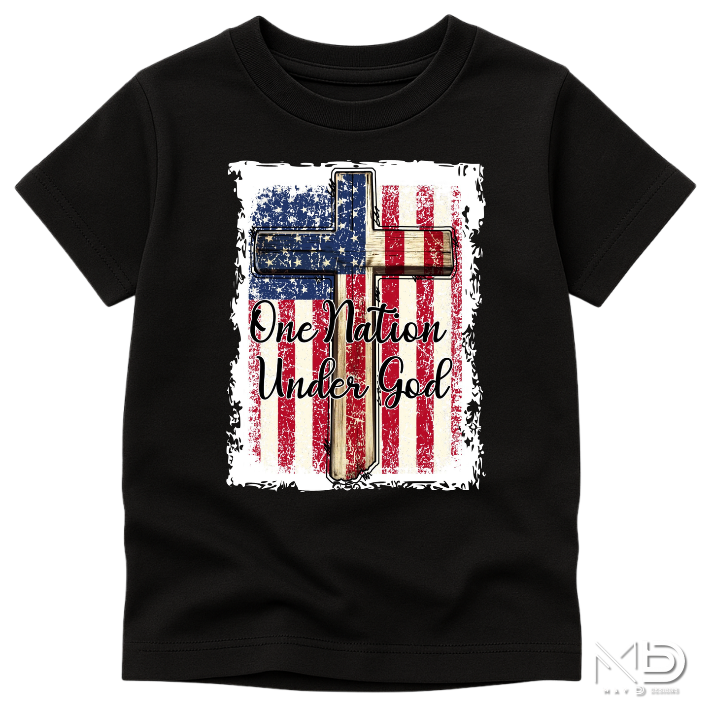 One Nation Under God Patriotic Christian Shirt | American Flag Cross Graphic Tee | Faith & Freedom Shirt