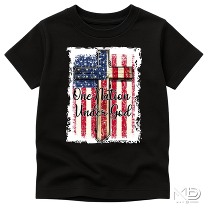 One Nation Under God Patriotic Christian Shirt | American Flag Cross Graphic Tee | Faith & Freedom Shirt