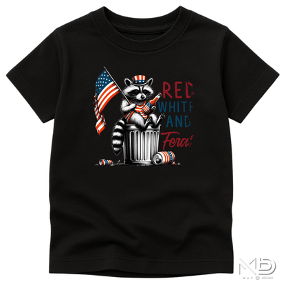 Red White & Feral Raccoon Shirt | Funny Patriotic Trash Panda Fourth of July Tee