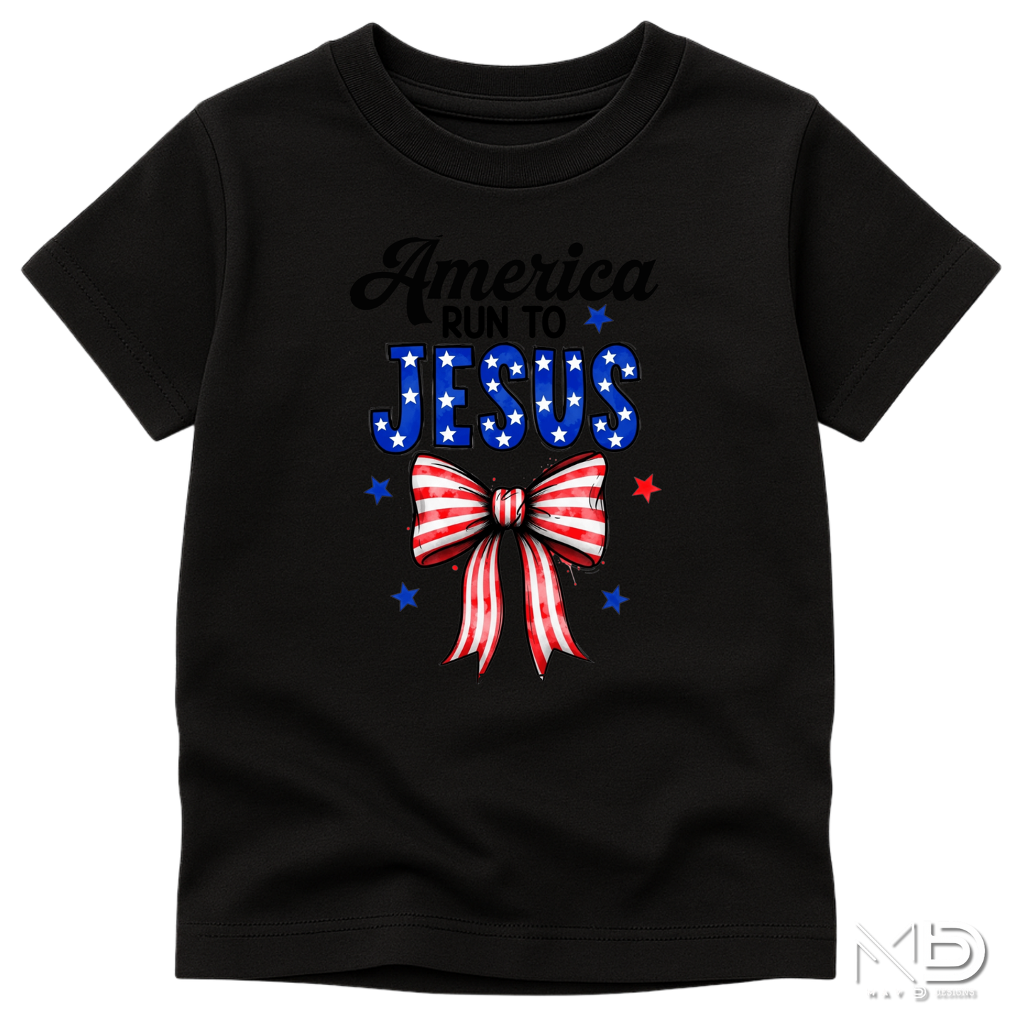 America Run To Jesus Shirt | Patriotic Christian Bow Tee | Faith & Freedom Graphic T-Shirt