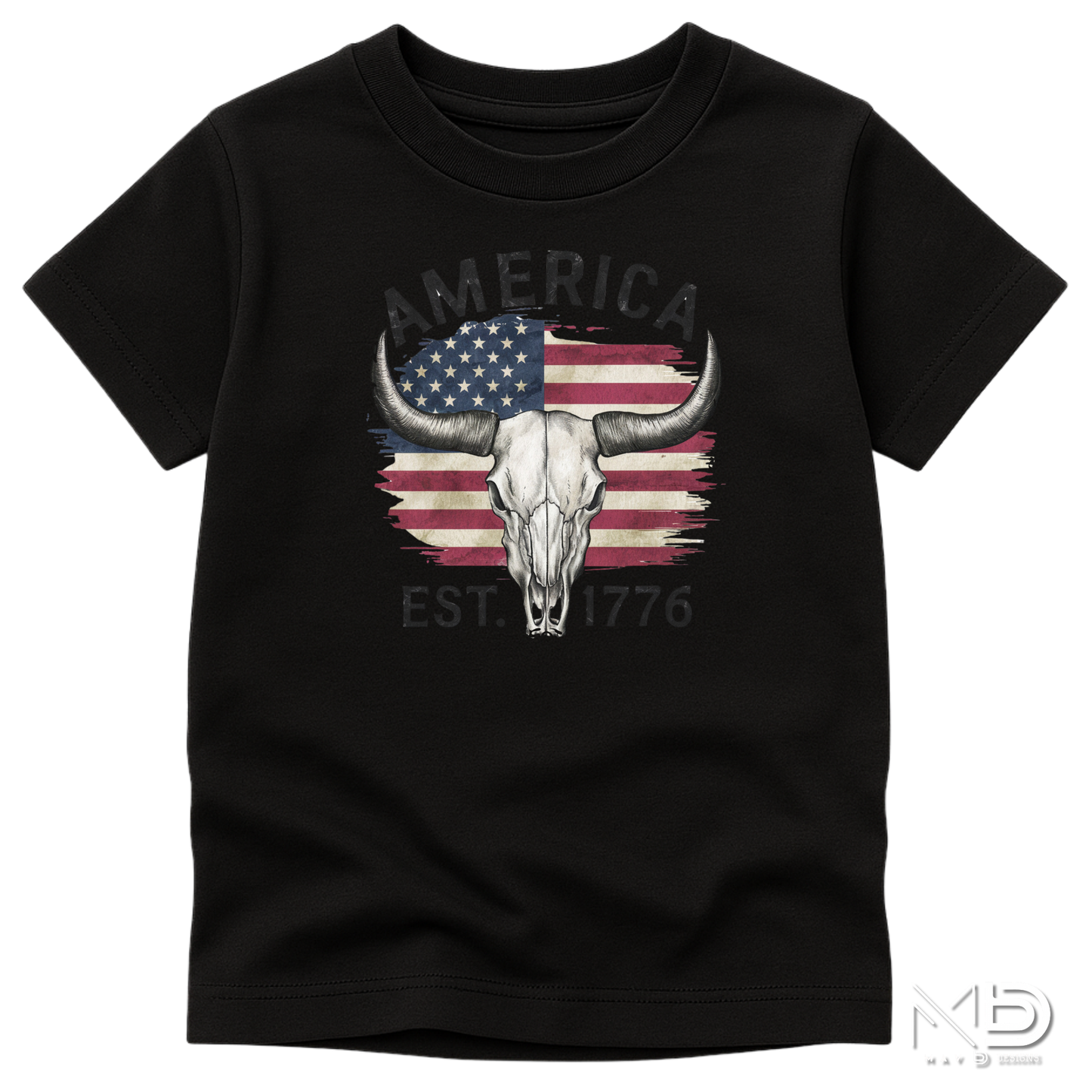 America Est. 1776 Skull Shirt | Patriotic Longhorn Graphic Tee | Western USA Freedom Shirt