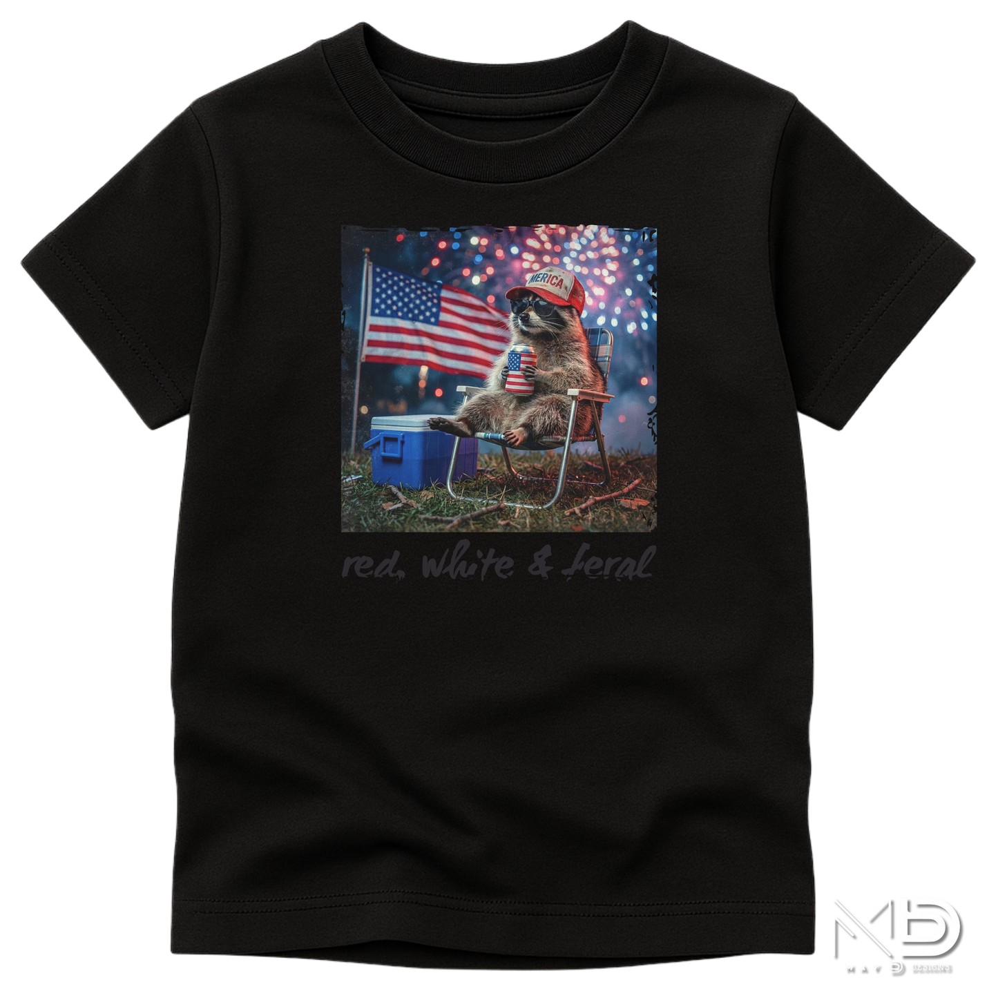 Red White & Feral Raccoon Shirt | Funny Patriotic Trash Panda Tee | Fourth of July Graphic T-Shirt