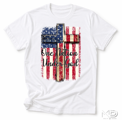 One Nation Under God Patriotic Christian Shirt | American Flag Cross Graphic Tee | Faith & Freedom Shirt