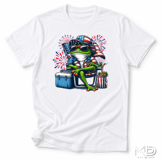 Patriotic Beach Frog Shirt | Funny Fourth of July Frog Tee | Red White Blue Summer Graphic Shirt