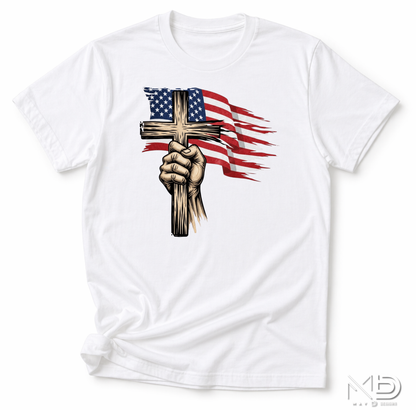 Patriotic Cross Shirt | Christian American Flag Cross Tee | Faith & Freedom Graphic T-Shirt