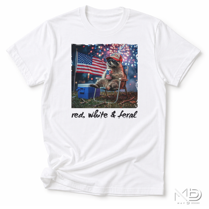 Red White & Feral Raccoon Shirt | Funny Patriotic Trash Panda Tee | Fourth of July Graphic T-Shirt