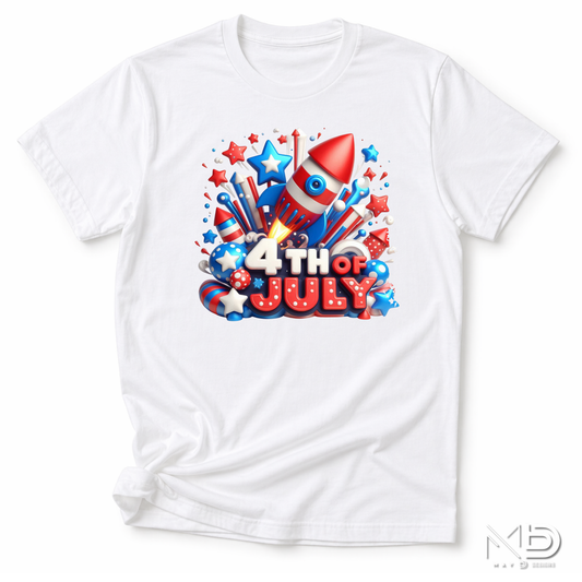 4th of July Rocket Shirt | Patriotic Fireworks Graphic Tee | Kids Independence Day USA Shirt