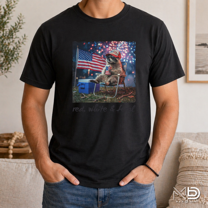Red White & Feral Raccoon Shirt | Funny Patriotic Trash Panda Tee | Fourth of July Graphic T-Shirt