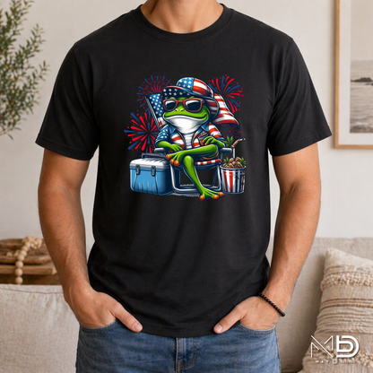 Patriotic Beach Frog Shirt | Funny Fourth of July Frog Tee | Red White Blue Summer Graphic Shirt