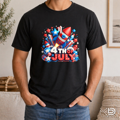 4th of July Rocket Shirt | Patriotic Fireworks Graphic Tee | Kids Independence Day USA Shirt