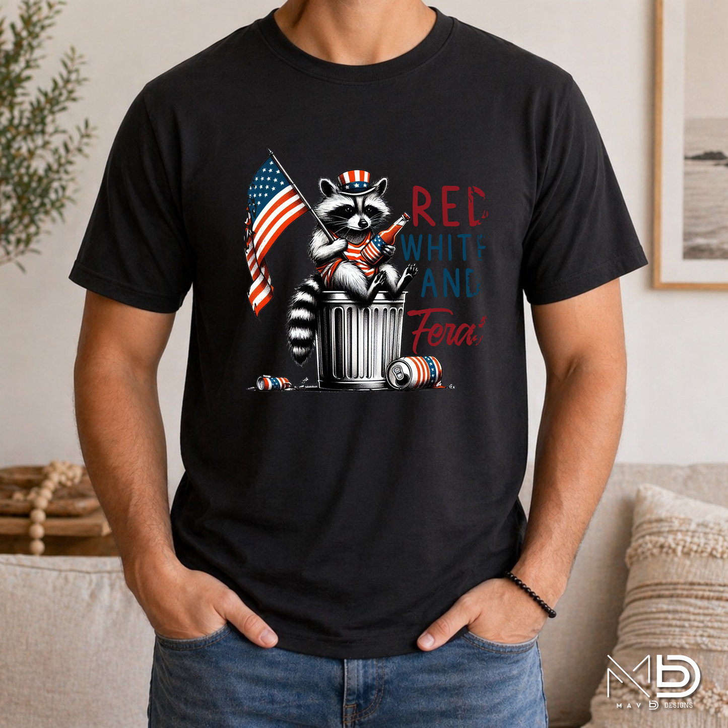 Red White & Feral Raccoon Shirt | Funny Patriotic Trash Panda Fourth of July Tee