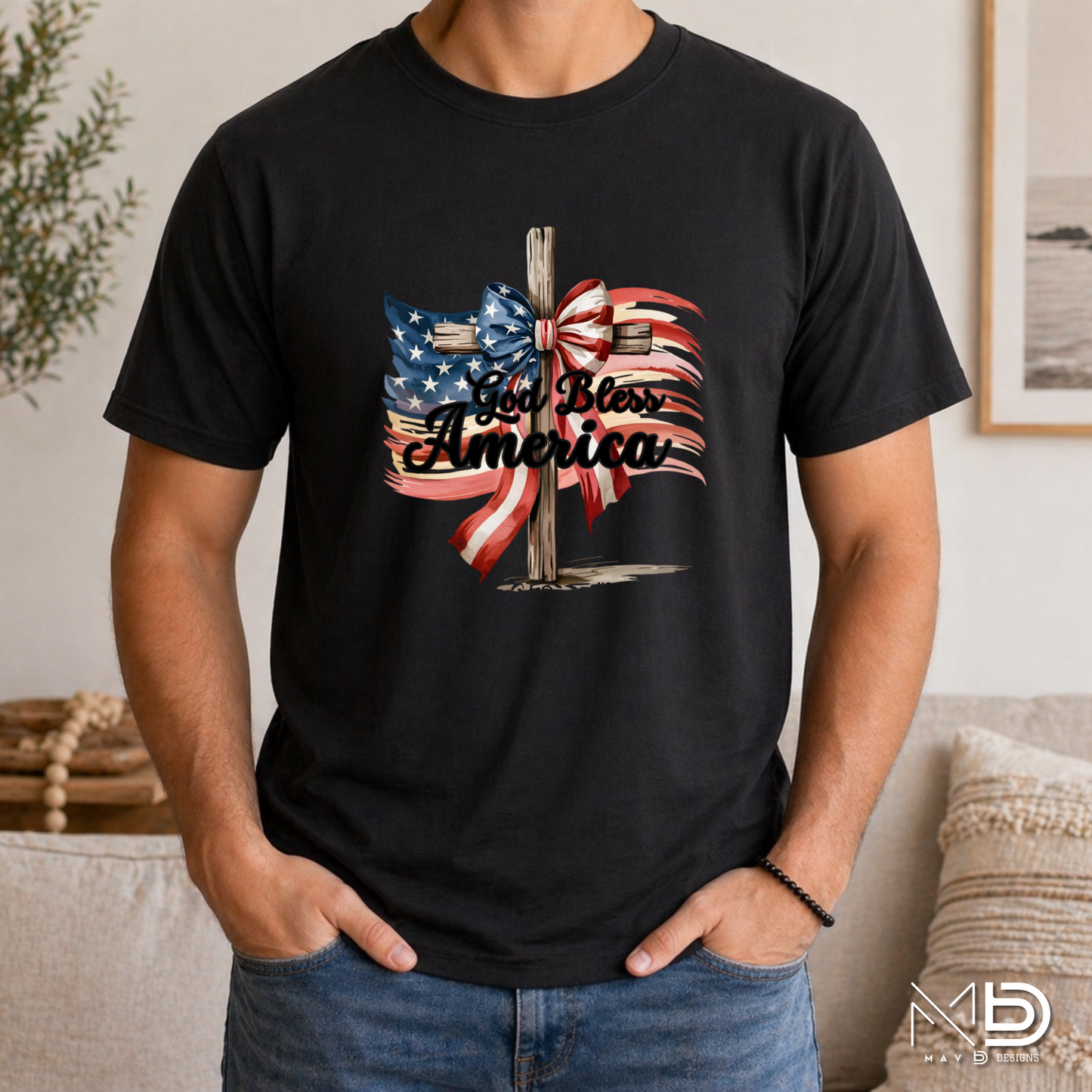 God Bless America Cross Shirt | Patriotic Christian Cross Tee | Faith & Freedom Graphic T-Shirt