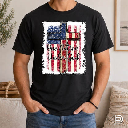 One Nation Under God Patriotic Christian Shirt | American Flag Cross Graphic Tee | Faith & Freedom Shirt