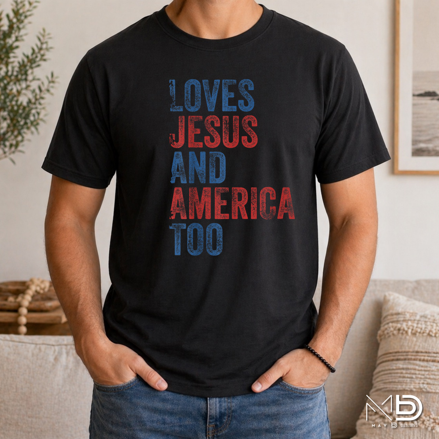 Loves Jesus and America Too Shirt | Patriotic Christian Graphic Tee | Faith & Freedom USA Shirt