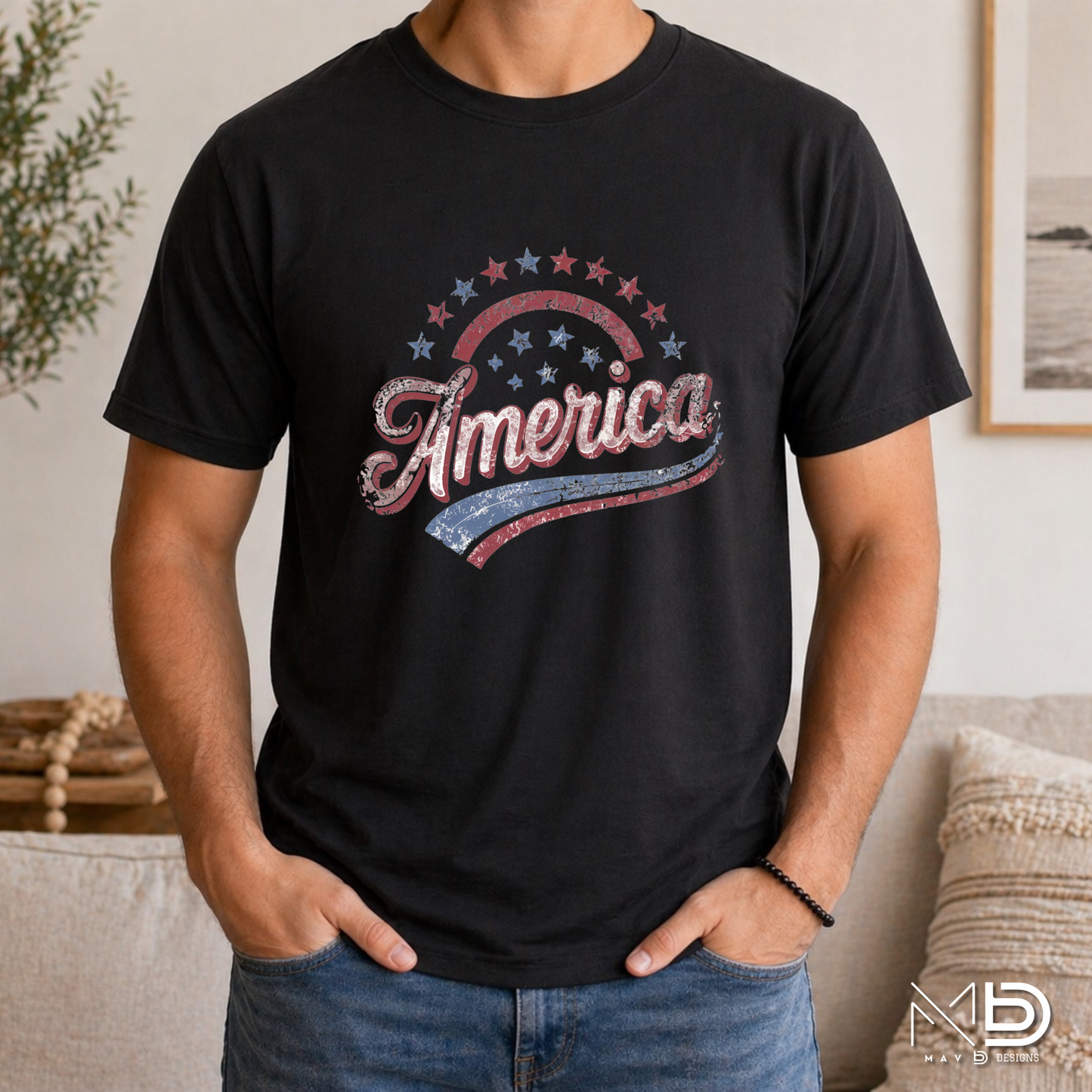 Vintage America Patriotic Shirt | Retro USA Graphic Tee | Distressed Red White Blue Independence Day Shirt